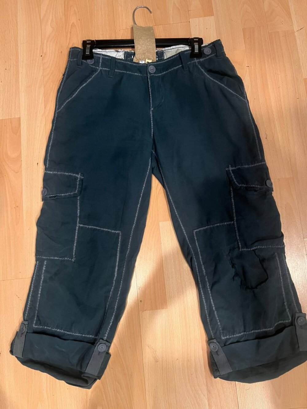 VINTAGE Y2K DA-NANG SILK BLEND CARGO CROPPED PANTS SIZE S SMALL